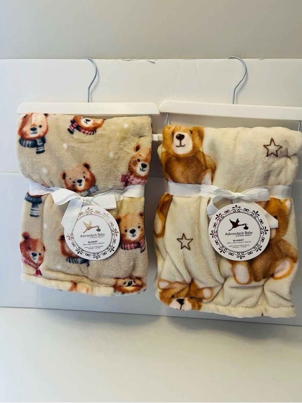 Adirondack Baby by Berkshire Lot of 2 Teddy Bear Baby Blankets Scarves Stars
